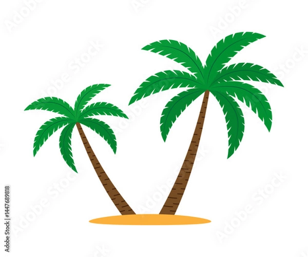 Obraz Palm trees cartoon. Two palm trees. Color vector illustration in cartoon flat style. Isolated on white background.	