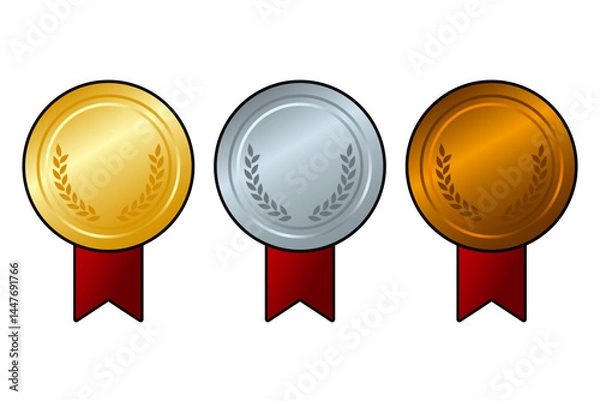 Fototapeta 金・銀・銅のメダルフレームセット リボン付き