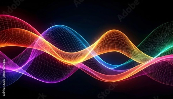 Fototapeta Abstract Colorful Waves In Dark Background
