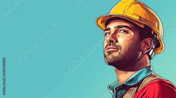 Fototapeta Construction Worker in Hard Hat Looking Up