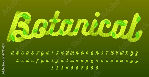 Fototapeta Elegant and nature-inspired font typography in a botanical green style, perfect for eco-friendly designs, botanical themes, and organic branding. This editable vector typography combines lush greenery