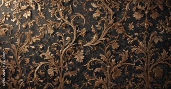 Fototapeta Intricate damask, swirling vines & leaves, elegant backdrop,  background,  textile