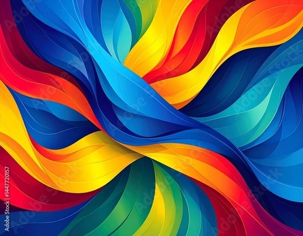 Fototapeta Vibrant abstract art featuring swirling, multicolored waves. Ideal for backgrounds, websites, and design projects.