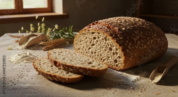 Obraz Artisan bread loaf slices