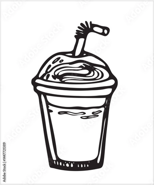 Fototapeta Vector doodles hand drawn coffee objects, coffee utensils, contoured simple doodles, cafeteria, line art vector, plastic cup, favorite stickers, kitchen staff