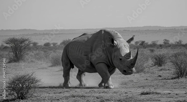 Obraz Rhinoceros walking in savanna