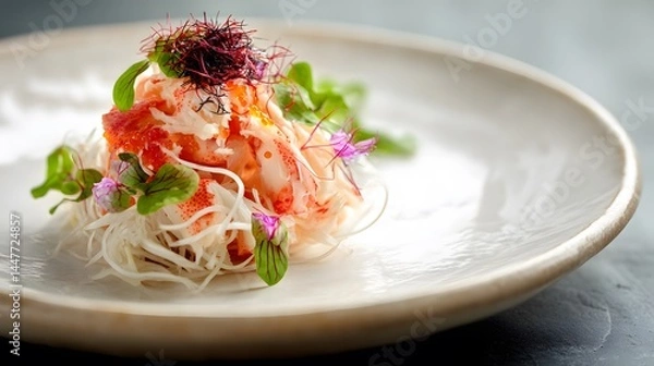 Obraz A beautifully plated gourmet crab dish with fresh ingredients, perfect for a fancy meal.