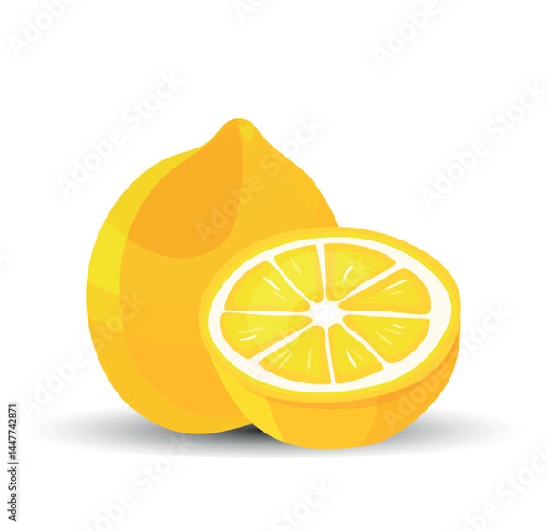 Fototapeta Close-Up of Bright Yellow Lemons Featuring One Whole and One Cut in Half, Showing Detailed Segments and a Textured Peel – A Vibrant Tribute to Fresh Citrus Fruits and Natural Flavor for Culinary, Well
