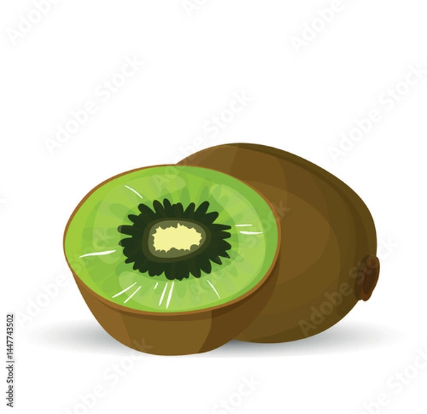 Fototapeta Close-Up of Juicy Green Kiwi Halves Highlighting Vibrant Flesh, Circular Seed Pattern, and Fuzzy Brown Skin – A Celebration of Tropical Freshness and Unique Texture for Culinary, Wellness, and Lifesty