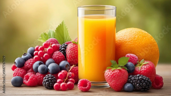 Fototapeta Freshly squeezed fruit berry juice on isolated studio background with copy space