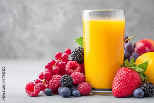 Fototapeta Freshly squeezed fruit berry juice on isolated studio background with copy space