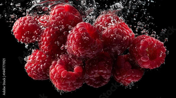 Fototapeta Weightless Wonder: Fresh Raspberries Floating Gracefully in the Air