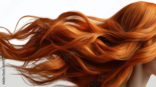 Obraz Graceful Movement: Copper Red Hair Dancing on a Clean White Canvas