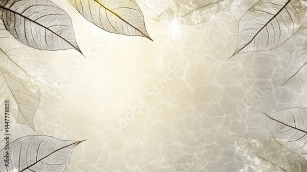 Fototapeta Delicate translucent leaves framing a soft, ethereal background with subtle textures