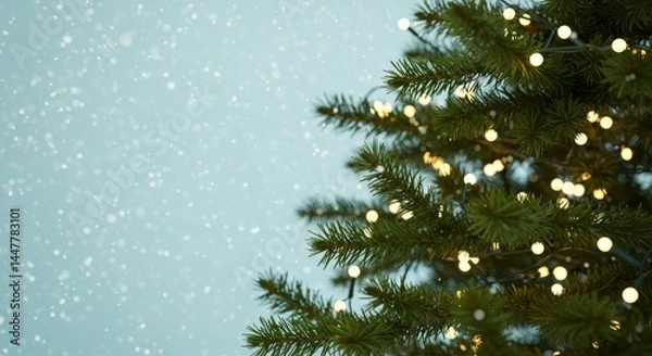 Obraz Christmas Tree with Lights and Falling Snow