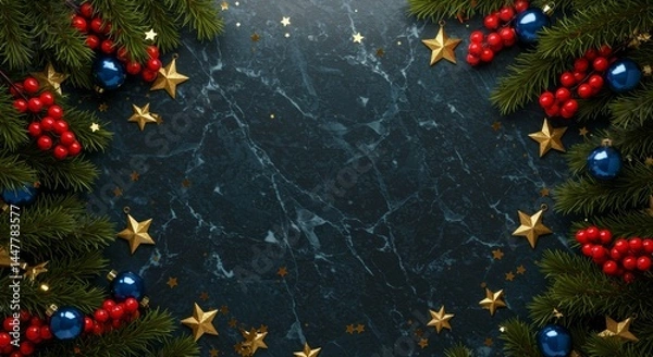 Obraz Christmas Decoration with Star Ornament on Dark Marble Background