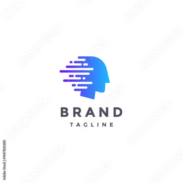 Obraz Simple Head Data Rate Lines Logo Design. Human Head Silhouette With Speed Lines Logo Design.