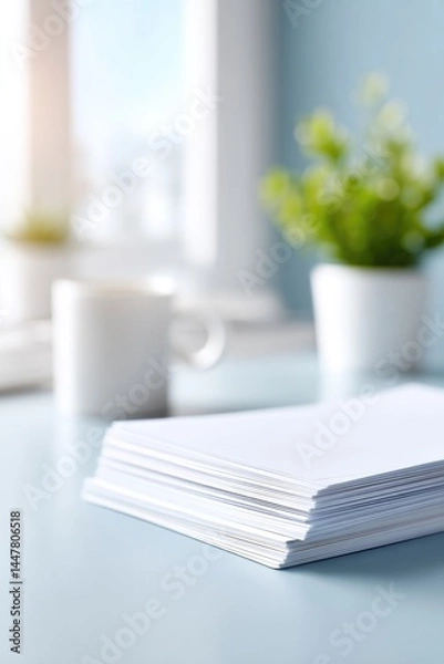 Fototapeta pristine organized workspace featuring array of bank products like cards and brochures