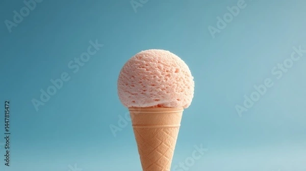 Fototapeta single ice cream cone against clear blue sky showcasing delight of summer treat with ample copy space