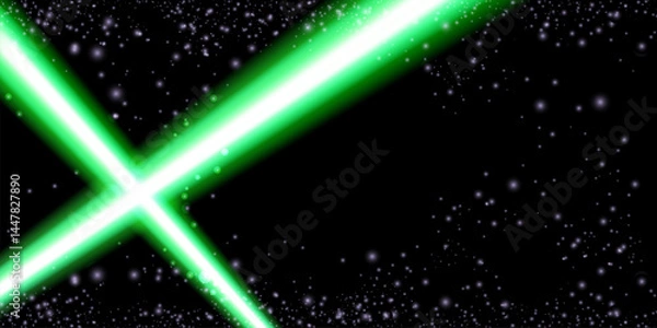 Fototapeta May The 4th Be With You with neon glowing lighting green laser sword. Star wars day poster design template. vector illustration