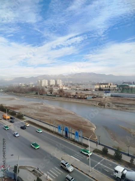 Fototapeta traffic on the road of dushanbe tajikistan
