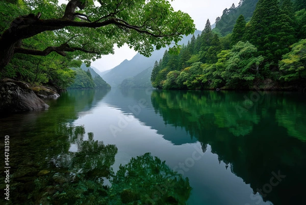 Fototapeta Mountain landscape with lake and trees