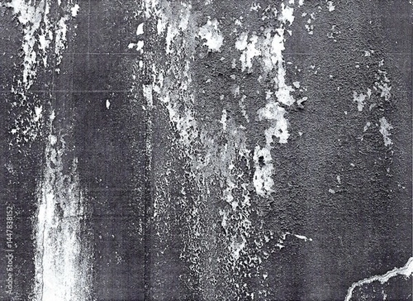 Fototapeta Distressed vintage concrete wall with worn, cracked surfaces and dark grunge texture. Features abstract grunge patterns and detailed textured wall elements.