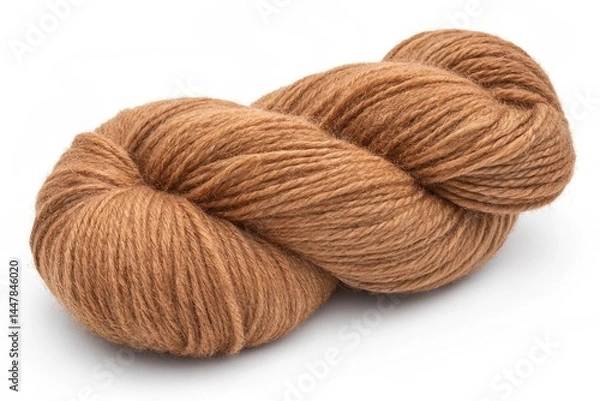 Fototapeta Soft brown woolen yarn isolated on transparent background