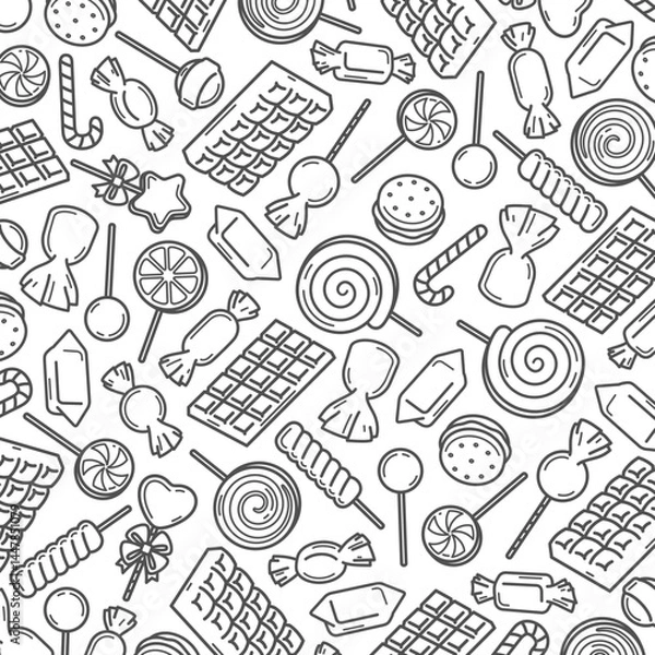 Fototapeta Candies background, pattern set. Collection icons candies. Vector