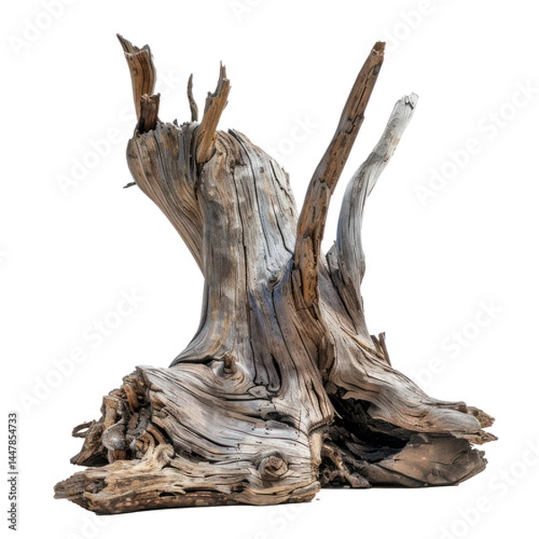 Fototapeta Dead driftwood tree stump isolate on transparent background