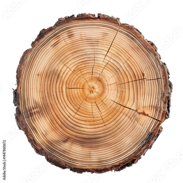 Fototapeta Wood crossection top view full length isolate on transparent background