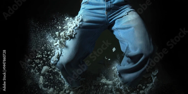 Fototapeta Disintegrating Denim Jeans with Dust and Debris