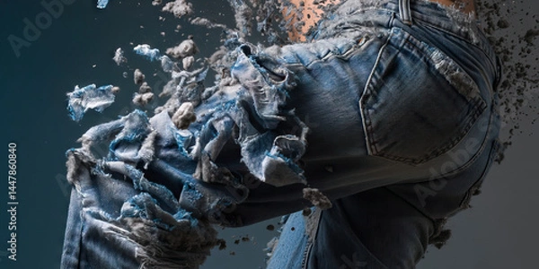 Fototapeta Disintegrating Denim Jeans with Dust Particles