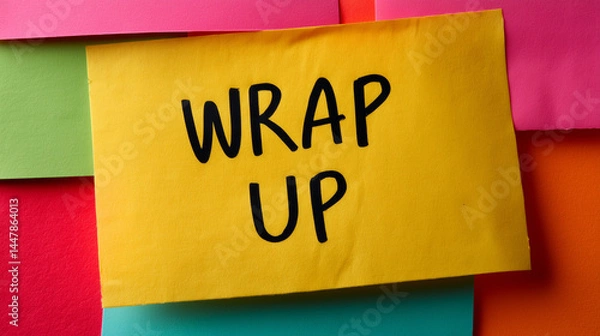 Fototapeta Let’s wrap up message written on sticky note symbolizing meeting summary task completion and end of discussion or activity