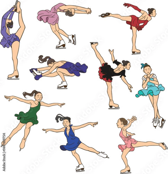 Fototapeta A set of women's singles figure skaters