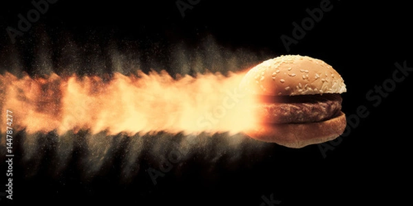 Fototapeta Hamburger with Simulated Flame Trail