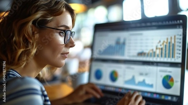 Obraz Digital marketing experts analyzing audit results enhance content creation for email and social media focusing on achieving KPI's