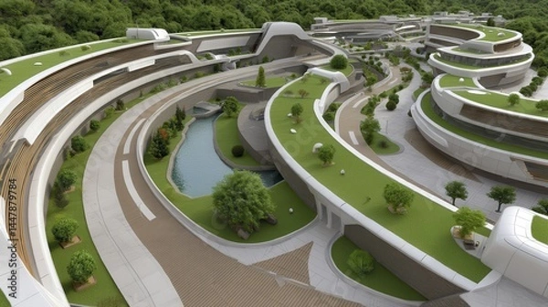 Obraz Aerial view of a vibrant futuristic city -4 - abstract texture background seamless