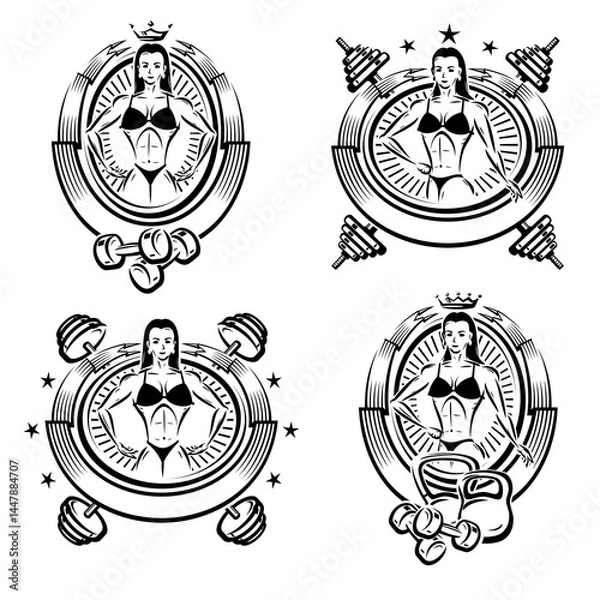 Obraz Fitness and bodybuilding collection labels and icon set. Collection icon fitness. Vector