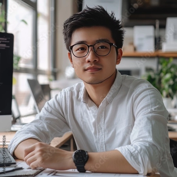 Obraz Young architect with computer
