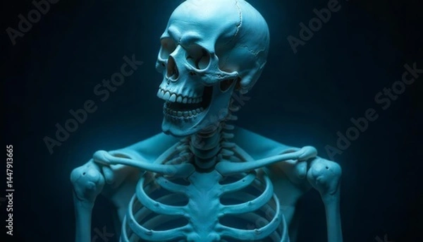 Fototapeta Human Skeleton Figure Head and Shoulders in Blue