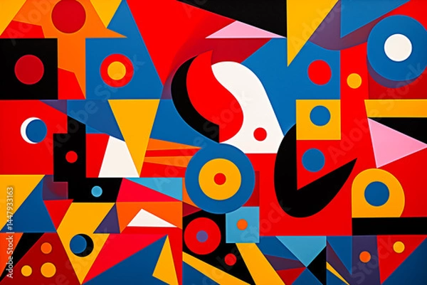 Fototapeta A vibrant, abstract composition featuring geometric shapes in bold colors that evoke creativity and modern art.