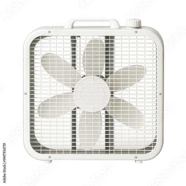 Obraz Modern design white box fan, featuring a strong protective grille for safety and efficient air movement.