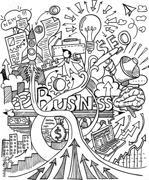Obraz Hand Drawn Business background,Doodles vector illustration.
