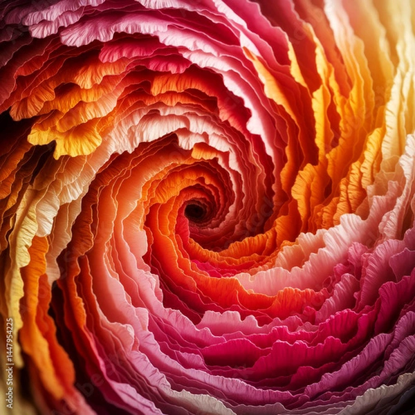Fototapeta Close-up view of a vibrant, layered paper flower design.