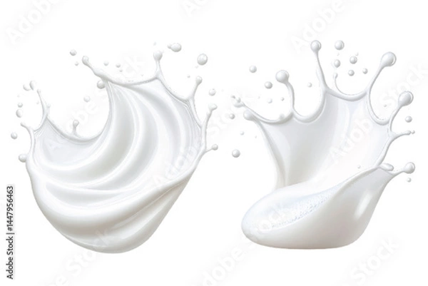 Fototapeta White milk splash with creamy wave and droplets on transparent background, depicting freshness and fluidity
