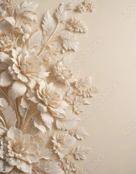 Obraz Subtle cream background, intricate floral motif, luxurious texture , beige, background