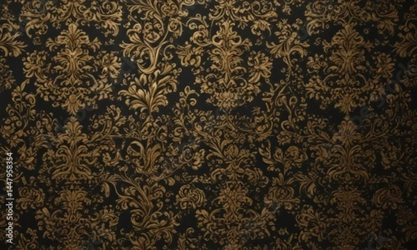 Fototapeta Intricate black & gold damask pattern; metallic accents , VIP, special