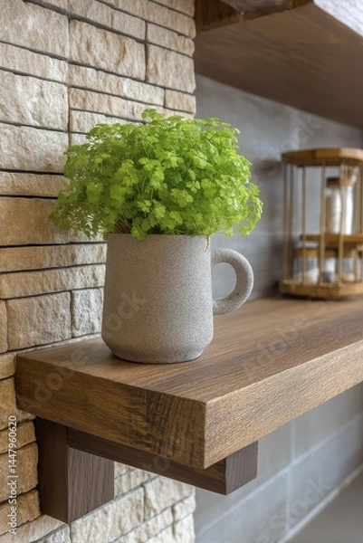 Fototapeta Small, thriving booth plant in a simple pot Adds a touch of freshness and vitality to indoor environments - tiny black freshness pot vitality