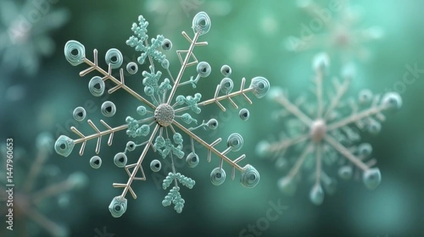 Fototapeta Stunning macro shot of snowflakes on a rich green background High-resolution image for print and digital use - cold sharp seasonal bright abstract